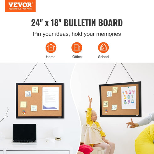 VEVOR Cork Board for Walls, Double-Sided Cork 24'' x 18'' Bulletin Board Vision Board, Push Pin Board with Framed for Office Home and School by VEVOR
