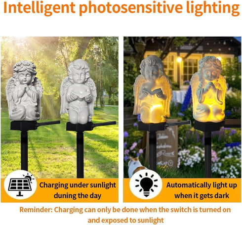 YZYOE 2 Packs of Solar Angels Children's Floor Lamps, Garden Decoration Resin Cute Little elf Lamps,Wireless Twilight