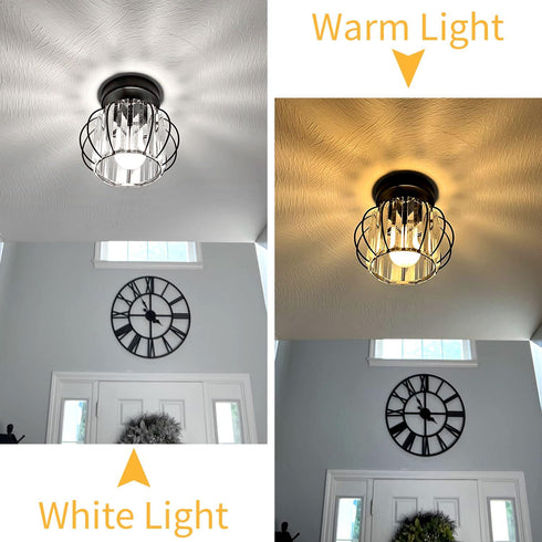 Industrial Black Semi Flush Mount Ceiling Light Fixture, Modern Close to Ceiling Light, Crystal Chandeliers Fixtures