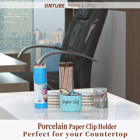 Farmhouse Paper Clip Holders,Ceramic Binder Clip Dispenser Organizer for Desk,Cute Office Push Pins Holder (Turquoise)
