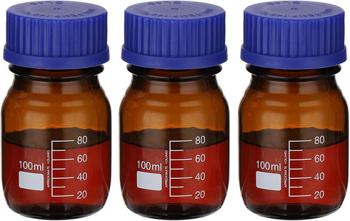 PATIKIL 3 Pack Reagent Media Storage Bottles, 100ml Borosilicate Glass Round Bottles with GL32 Blue Screw Cap for Lab