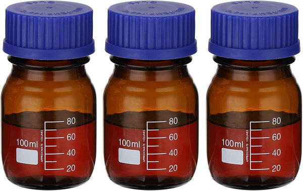 PATIKIL 3 Pack Reagent Media Storage Bottles, 100ml Borosilicate Glass Round Bottles with GL32 Blue Screw Cap for Lab