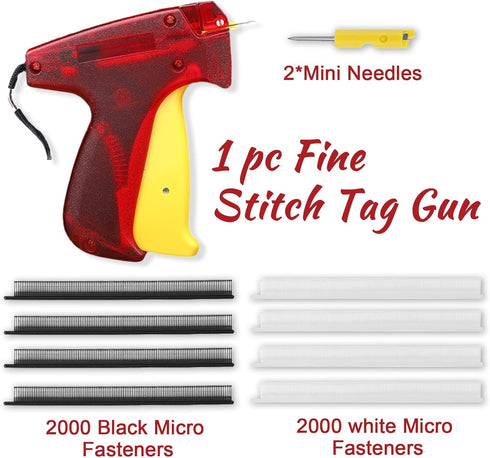 Tagging Gun Kit, Fine Stitch Tool Mini Stitch Gun, Tagging Gun for Clothes Sewing Quilting Hemming Quick Stitch Tag Gun with 2 Needle, 2000 White &2000 Black Micro Fasteners