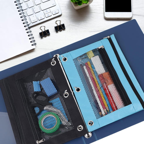 Pencil Pouches, Zipper Binder Pencil Pouch with 3 Holes, 3 Ring Zippered Pocket for School Office