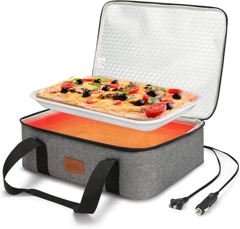 Food Warmer Electric Casserole Carrier - Large Heated Lunch Bag for Car