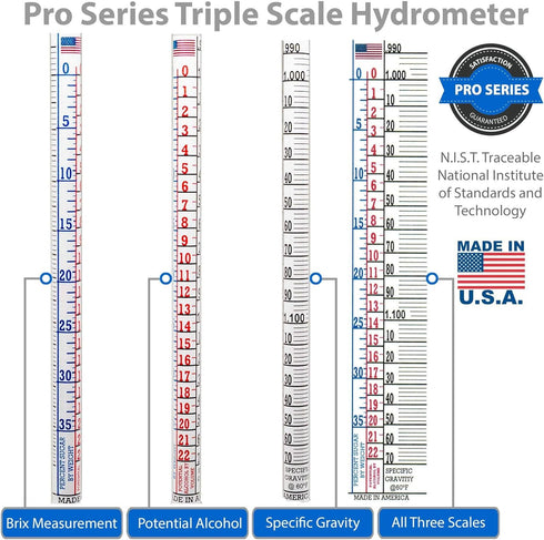 Brewing Hydrometer Alcohol Tester Kit - USA-Made Beer & Wine Specific Gravity ABV Test Pro Series with Borosilicate