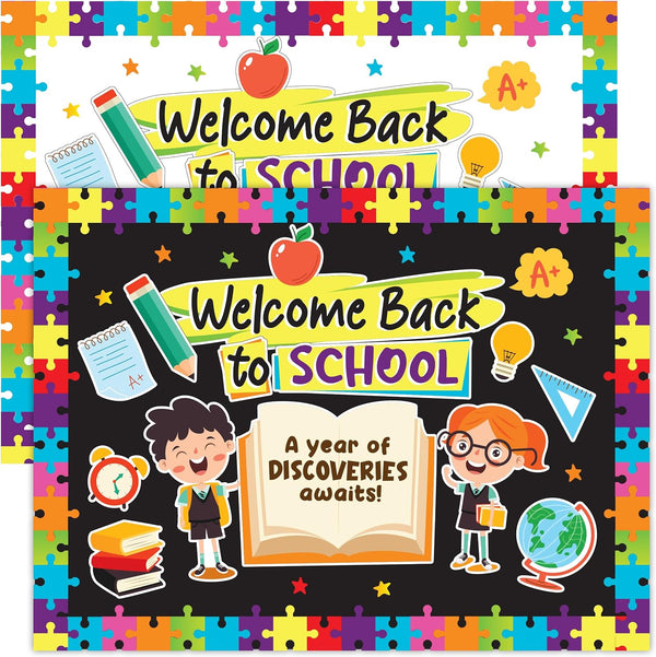 Decorably 80 Pcs Back to School Bulletin Board Set with Background Papers & Borders - Welcome Bulletin Board