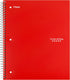 Five Star 3 Subject Spiral Notebook + Study App, 10-1/2" x 8", 150 Sheets, Wide Ruled Paper, Red (72029)