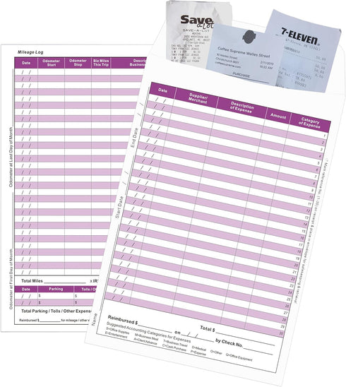 Receipts Envelope Organizer, Expense Envelope for Auto Mileage and Business Expense Tracker, 12 Pack (Purple)