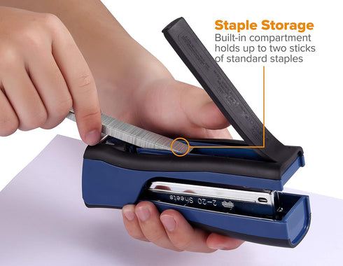 Bostitch Office Dynamo Stand-Up Stapler with Built-in Pencil Sharpener, Staple Remover, Navy Blue
