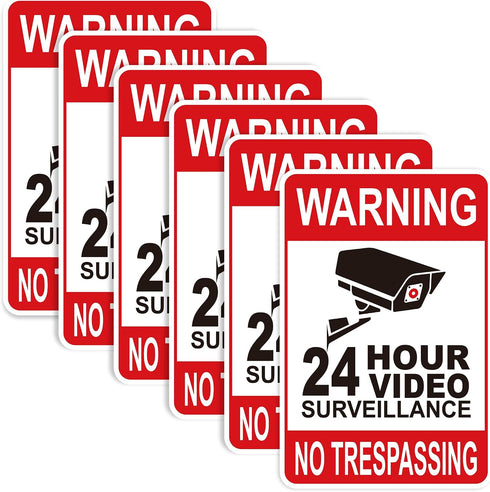 6PCS Video Surveillance Warning SignSelf-Adhesive Durable Vinyl Security Camera Sticker24H Recording No