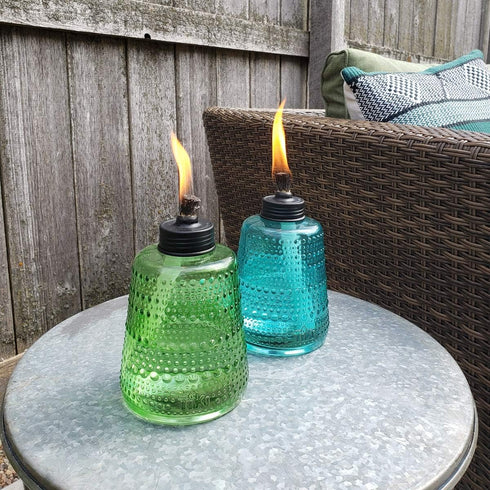 3-Pack 6-Inch TIKI Carnival Glass Tabletop Torches, Decorative Outdoor Tabletop TIKI Torches for Patio, Backyard