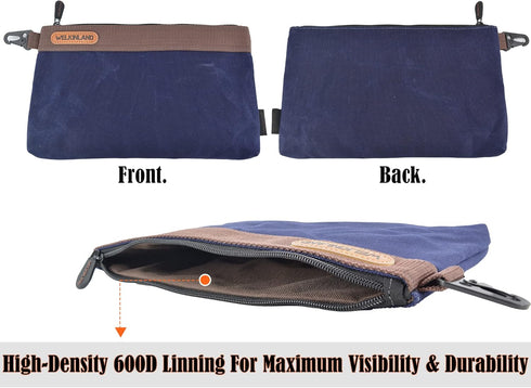 4PCS, 12" WELKINLAND Heavy-Duty Canvas Tool Pouch - Waxed Canvas Zipper Tool Pouch