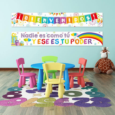 Blulu 2 Pieces Bienvenidos Sign Spanish Welcome Banner, Inspirational Poster for First Day of School Decor