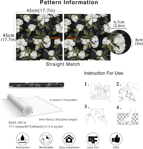 HAOKHOME 93169-1 Peel and Stick Gardenia Floral Wallpaper 17.7in x 9.8ft