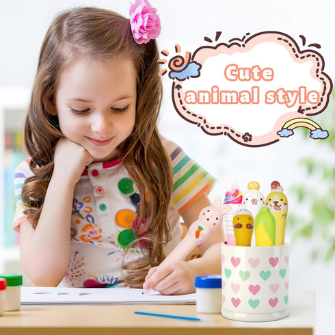 Kawaii Squishies Pens 10pk, Gel Ink Animal Pens, Fun Kids Stationary, Great for Stress Relief, 20 Refills