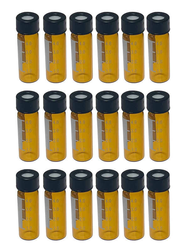 MUHWA 4ml Amber HPLC Vials, 100 Pcs/Pack, Black Screw Cap with Hole, Red PTFE & White Silicone Septa, Graduations