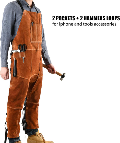 QeeLink Leather Welding Apron Split Leg for Men - Spark Flame Heat Resistant Bib Protective Chaps - Heavy Duty Cowhide