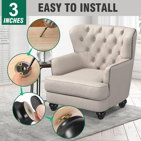 FoDau770 3 Inch, Set 4, Rubber Wood Furniture Legs Mid-Century Modern Couch Feet Heavy Duty Sofa Legs of Vintage