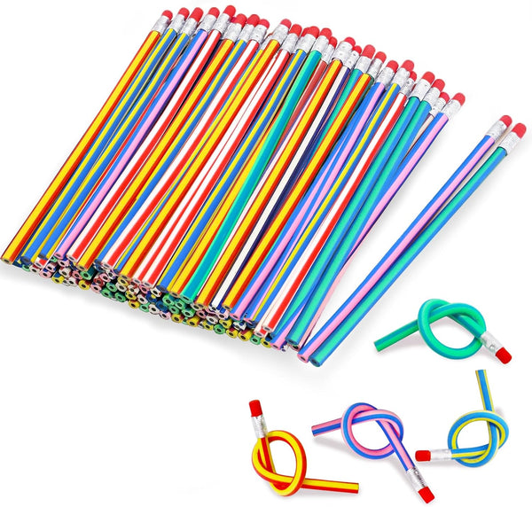Qyyiguf 80 Pcs 7 Inch Flexible Pencils,Soft Pencils with Eraser,Striped Magic Bendy