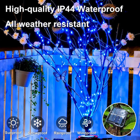 4 Pack 33ft 100 8 QITONG Solar Fairy Lights, Each LED Blue Christmas String Light Outdoor Waterproof, Modes Silver Wire