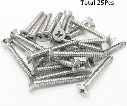 6 x 50mm Screw, Flat Head Phillips Slot, 304 Stainless Steel Self Tapping Wood Drywall Screws, 25 Pcs