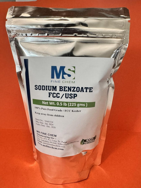 Sodium Benzoate 100% Purity Food Grade Preservative Additive by MS Finechem - 0.5 LB