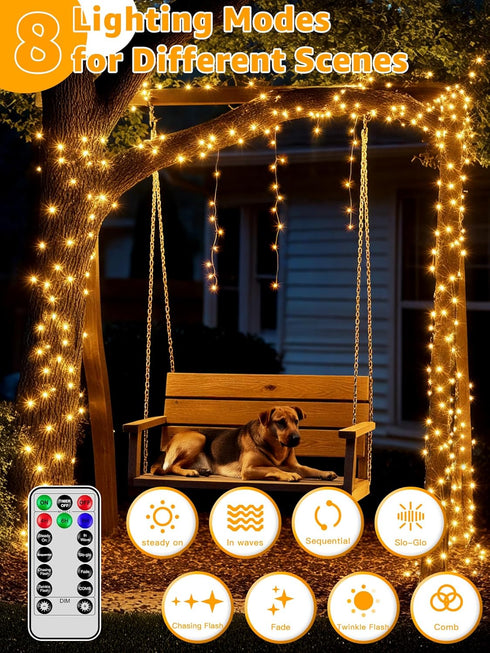 600LED 98FT, 8 Dimmable Guhope Christmas String Lights Waterproof String Lights with Remote and Timer, Modes Christmas