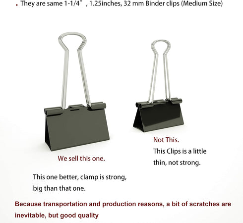 Binder Clips Medium Metal Clamp, 1.25 Inch / 32 mm, Black, 24-PCS
