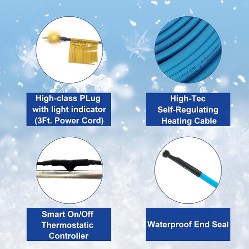 MAXKOSKO 9Ft. 120V Self-Regulating Heat Tape for Water Pipes, Suitable for Metal and Plastic Water Pipes