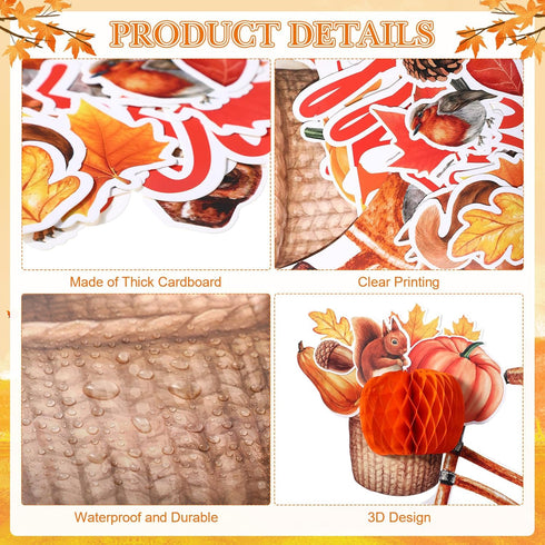Blosssound Fall Bulletin Board Decorations Set, Autumn Cutouts, 3D Honeycomb Paper Pumpkin Maple Leaf for Thanksgiving