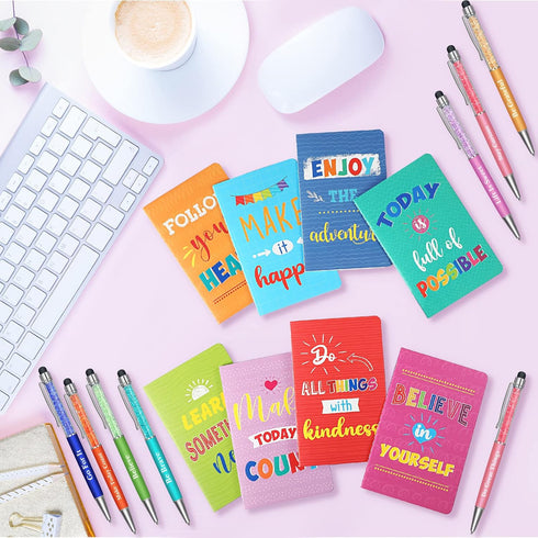 Funrous 32 Pcs Motivational Quote Pens, Inspirational Notepads with Ballpoint Pen Gift Set for Students