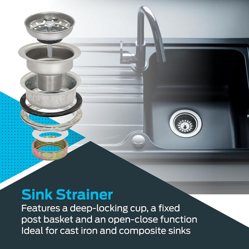 EZ-FLO Kitchen Sink Strainer with Flange and Slip Joint Nut, Stainless Steel, Standard Shank with 3-1/2 Inch Opening