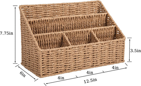 Rattan Desk Organizer, 5 Slot Mail Holder, Boho Office Supplies, Wicker Desk Accessories, Magazine Holder