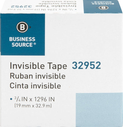 Business Source Invisible Tape Refill Roll, 0.75" x 1296", Clear, 1 Count
