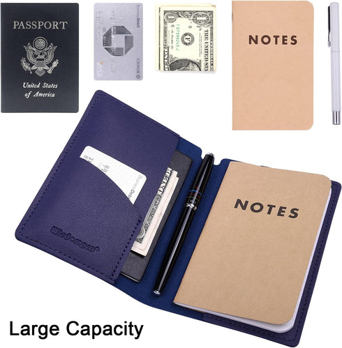Wisdompro Journal Cover - 2 Pack Blue PU Leather Notebook Cover for Field Notes or 3.5" x 5.5" Pocket Notebooks