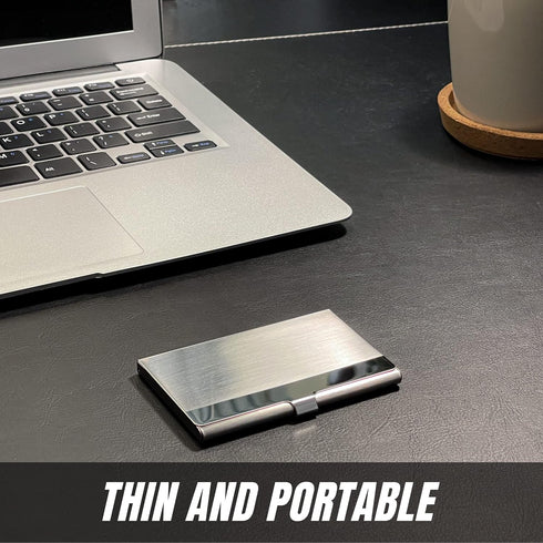 SunplusTrade Business Card Holder for Men and Women, Slim Stainless Steel Case, Fits 18 Cards