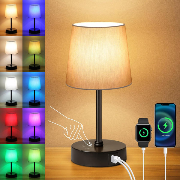 Ascher Small Bedside Table lamp, RGB Color Changing Lamps, 3 Color Temperatures
