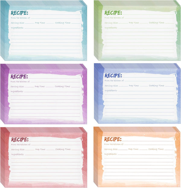 Juvale Double-Sided Recipe Cards, Watercolor Design, 60-Pack for Cooking Organization