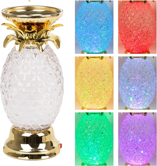 YAKii 9.5" Pineapple LED Color Changing Candle Holder, Swirling Water Waves Lamp, Kid Safe Battery/USB Operated