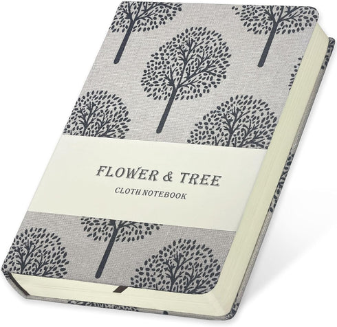 Linen Journal, Tree Printed Fabric Cloth Hardcover Notebook, B6, 264 Pages, 5x7 Small Ruled & Blank Sketchbook