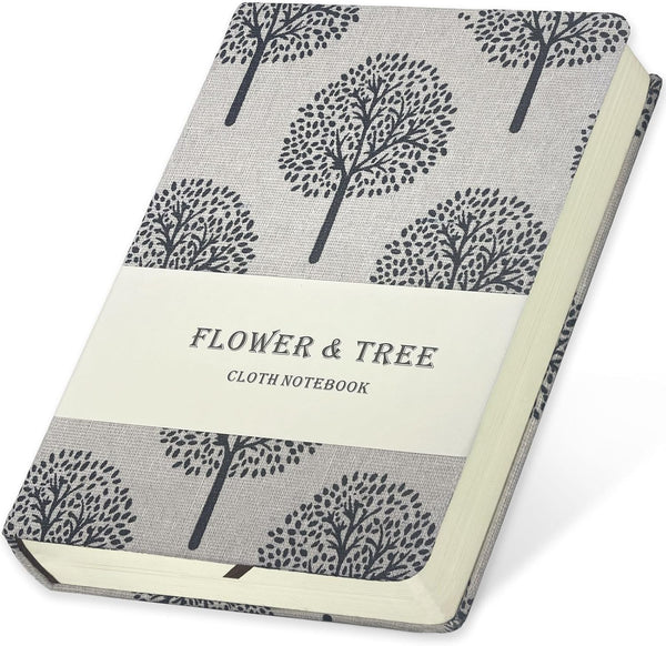 Linen Journal, Tree Printed Fabric Cloth Hardcover Notebook, B6, 264 Pages, 5x7 Small Ruled & Blank Sketchbook