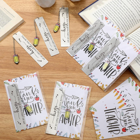 Skyygemm 2026 Supplies(20 Sets) Teacher Gifts Metal Bookmarks with Pencil Pendent Thank You Card Gift from Students