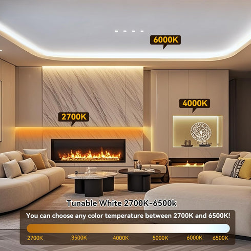 Dimmable Light,2700K-6500K,6.56ft/2m,8mm Wide,CRI90+ 24V Pandery COB LED Strip Light,CCT Strips LED Strips Kit