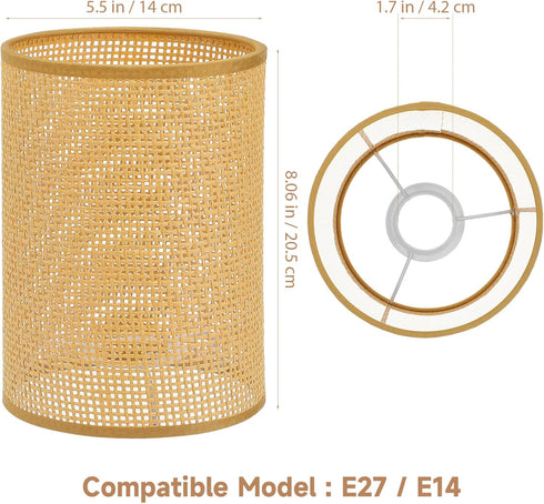E27 8.07 5.51 5.51 Inch SEWACC Rustic Rattan Woven Light Cover, Desk Lamp Cover, Indoor Lampshade, Lamp Shade, Light