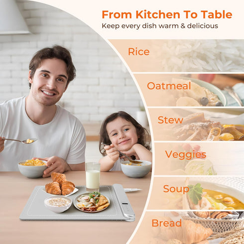 6 6H 300W Countertop, Warming Mat for Food Small Warming Tray with Temp & Timer, Full Surface Heating, Waterproof