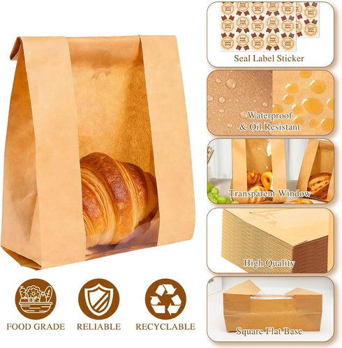50 Pack Packaging, 50 Paper Bakery Bread Bags for Homemade Bread, Sourdough Bag with Window for Pastry Bagel Large