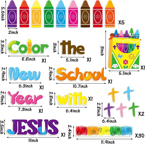 88Pcs Set BeYumi Color the New School Year with JESUS Christian Bulletin Board Colorful Crayons Cross Cutouts Border