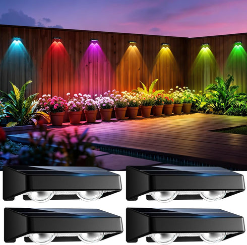 Solar Fence Lights Outdoor, 4 Pack Color Changing Fence Lights Solar Powered