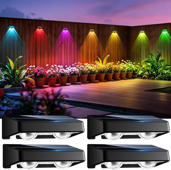 Solar Fence Lights Outdoor, 4 Pack Color Changing Fence Lights Solar Powered